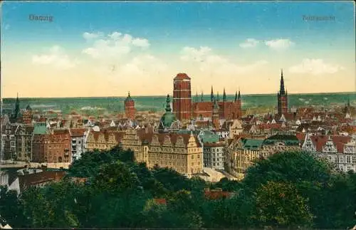 Postcard Danzig Gdańsk Totale mit Straßenblick 1915