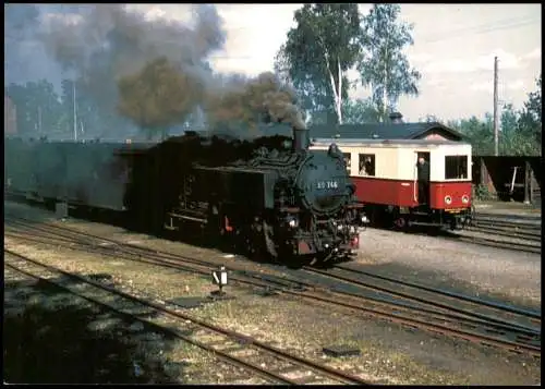 Dampflokomotive Einheitsdampflok 99 746 VT 137 322 Eisenbahn Bf Bertsdorf 1990