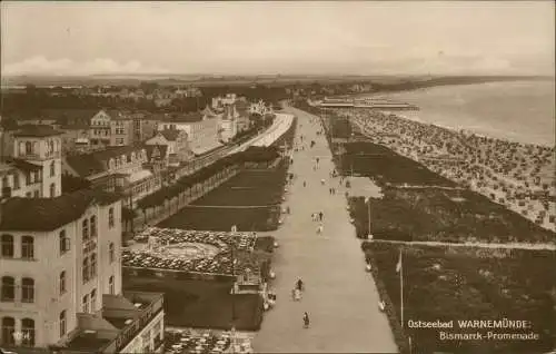 Ansichtskarte Warnemünde-Rostock Bismarck-Promenade - Fotokarte 1929