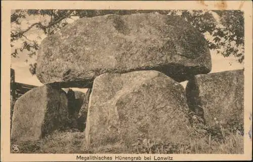 Ansichtskarte Lonwitz Lonvitz-Putbus Megalithisches Hünengrab 1923