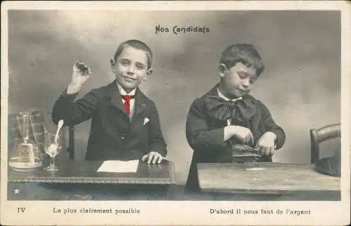Ansichtskarte  Kinder Künstlerkarte Fotokunst jung als alt Nos Candidats 1914