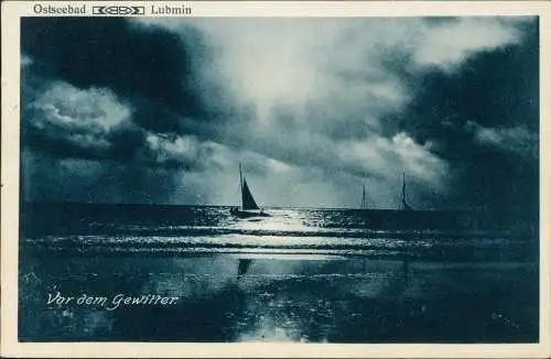 Ansichtskarte Lubmin Segelboote bei Mondschein - Blaudruck 1914