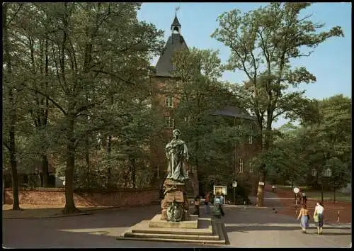 Ansichtskarte Moers Schloß mit Denkmal 1980