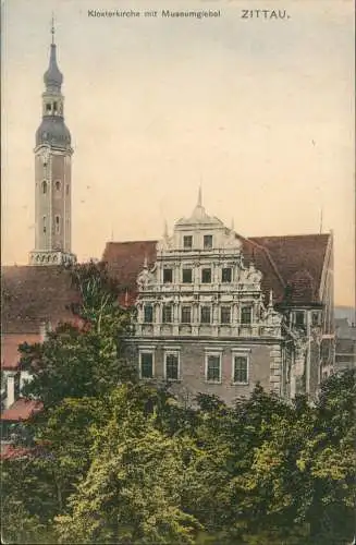 Ansichtskarte Zittau Klosterkirche mit Museumgiebel 1915  gel. Feldpost