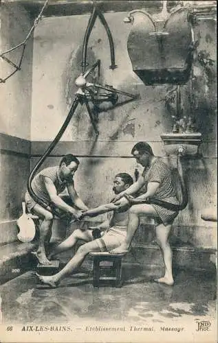 CPA Aix-les-Bains Etablissement Thermal, Massage. 1920