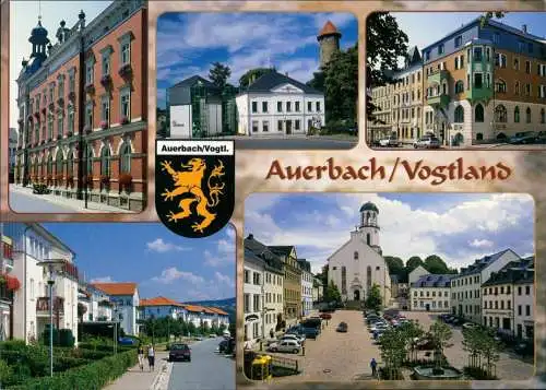 Auerbach (Vogtland) Mehrbild-AK mit Kaiserstraße, Wohngebiet Lindenalle  1990