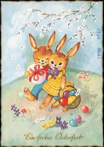 Ansichtskarte  Osterhasen Künstlerkarte Glückwunsch Ostern / Eastern 1964