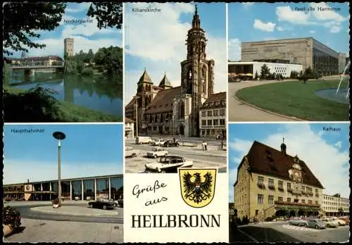 Heilbronn Mehrbildkarte ua. mit Neckarpartie Hauptbahnhof Kilianskirche 1966