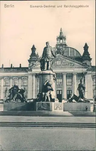 Ansichtskarte Berlin Bismarck-Denkmal und Reichstaggebäude 1907