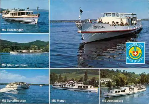 .Schweiz Mehrbild-AK Schweizer Binnenschiffe auf Untersee und Rhein 1980