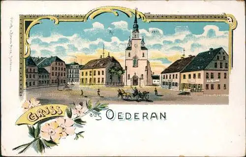 Ansichtskarte Litho AK Oederan Gruss aus... Restaurant und Kirche 1900