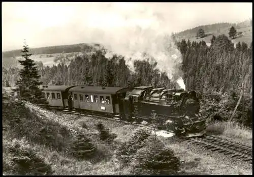 Ansichtskarte  Harzquerbahn / Harzbahn in fahrt Dampflokomotive 1977