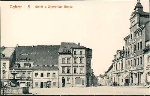 Ansichtskarte Oederan Markt u. Chemnitzer Straße. 1909