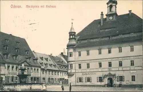 Ansichtskarte Oederan Marktplatz 1915  gel. Bahnpoststempel als Feldpost